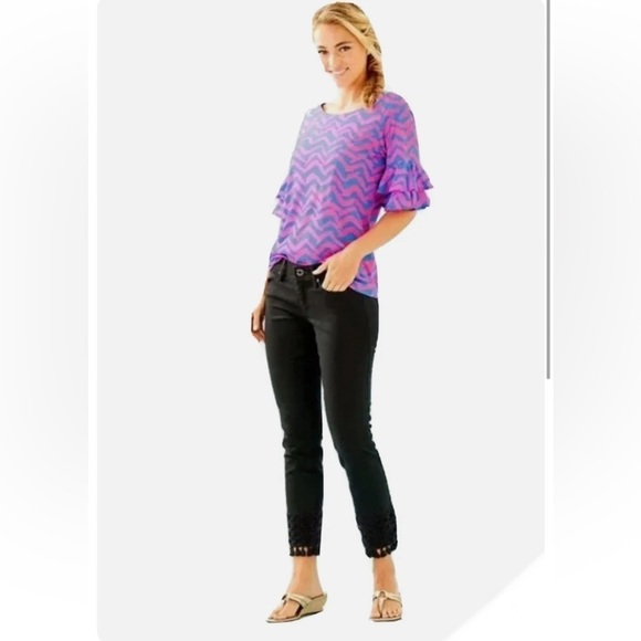 🌸 Lilly Pulitzer South Ocean Skinny Crop Stretch Jeans Size 2 - Picture 2 of 11